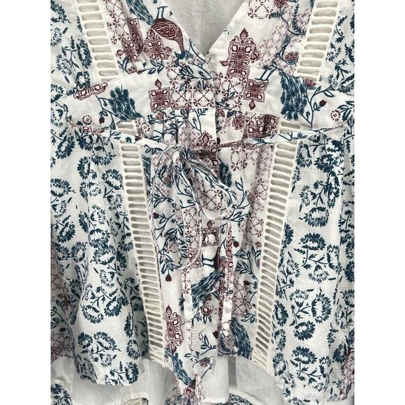Tularosa Revolve Moonrise Boho Peacock Floral Short Sleeve Blouse Buttons Sz M - Picture 6 of 8
